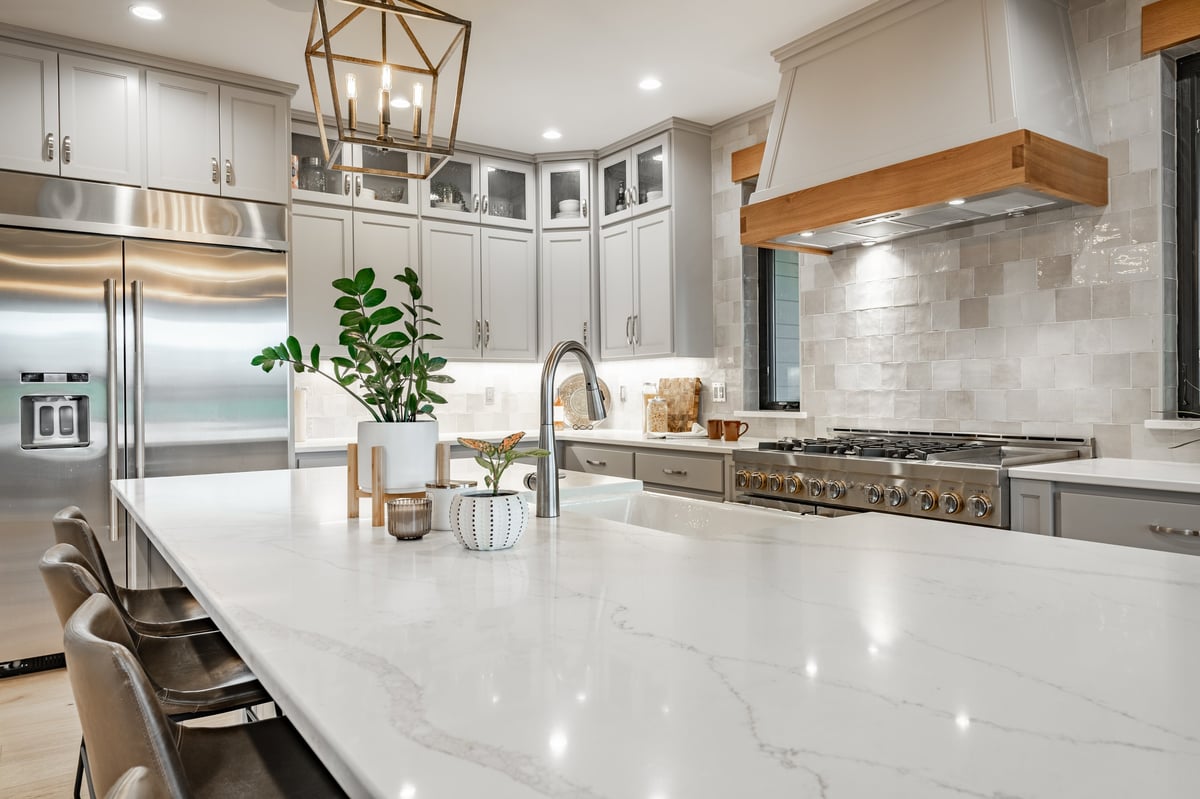 Expert marble and stone restoration team serving Westchester County, NY - white marble kitchen countertop in an upscale Harrison home