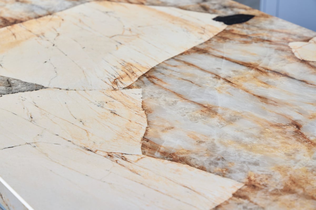 Stylish marble surface with distinct veining and rich textures, representing invisible crack and seam repair results